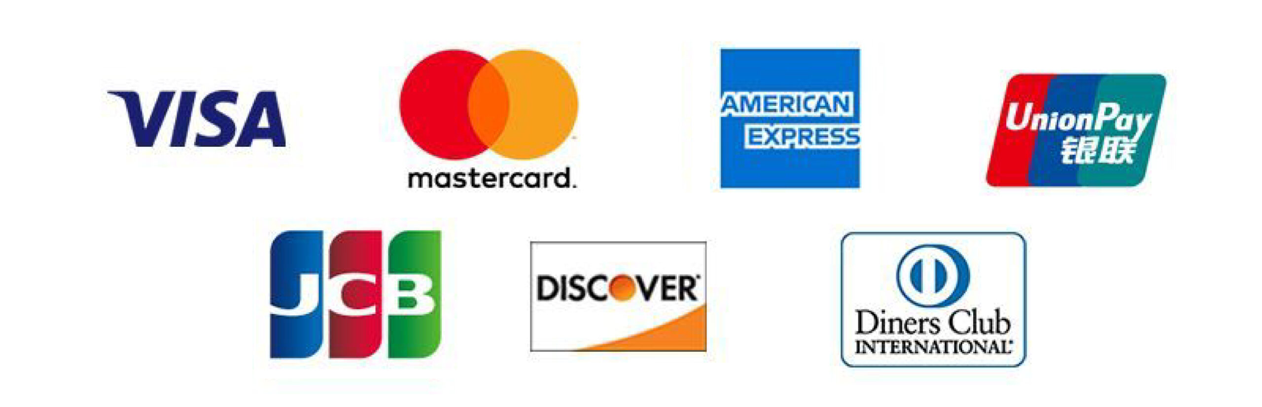 国際7大ブランド VISA・Mastercard・JCB・AMERICAN EXPRESS・Diners Club・UnionPay・DISCOVER