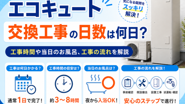 エコキュート交換工事の日数は何日？工事時間や当日のお風呂、工事の流れを解説｜福岡県春日市・大野城市・那珂川市　想いを形に工房