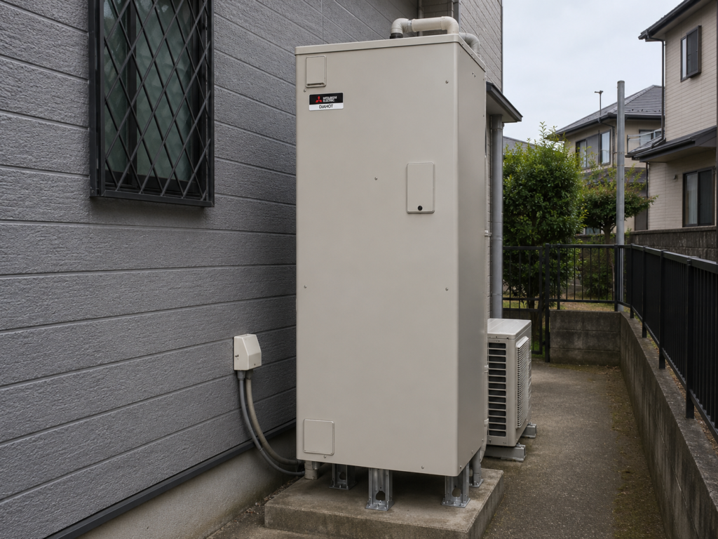 春日市で18年使用した電気温水器の交換前の様子